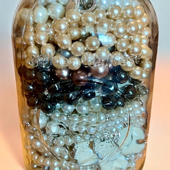 Mixed Faux Pearl Jewelry Jar – Vintage to Modern Necklaces & Bracelets - Picture 1 of 10